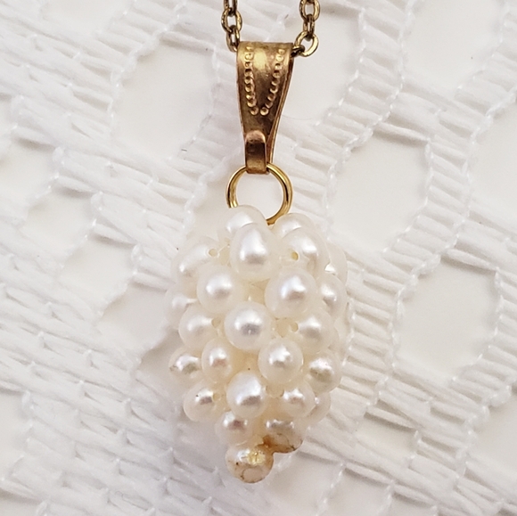Vintage 14K GE S Lind Ivory Pearl Grape Cluster Gold Tone - Picture 6 of 7
